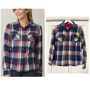 PrAna Bridget Thermal Lined Flannel Shirt Snap Up Jacket 100% Organic Cotton